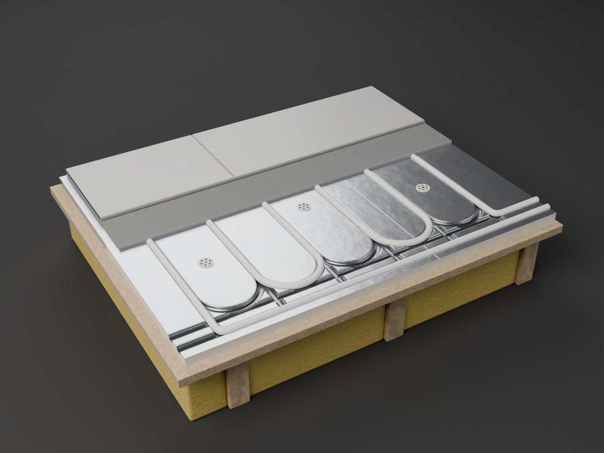 Foil-faced overlay board with UFH pipe