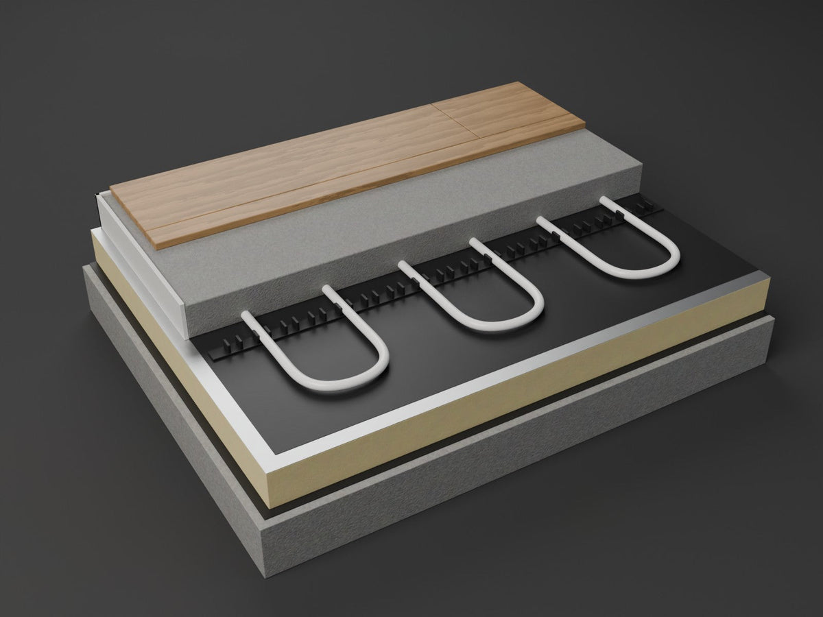 Clip rail underfloor heating in screed