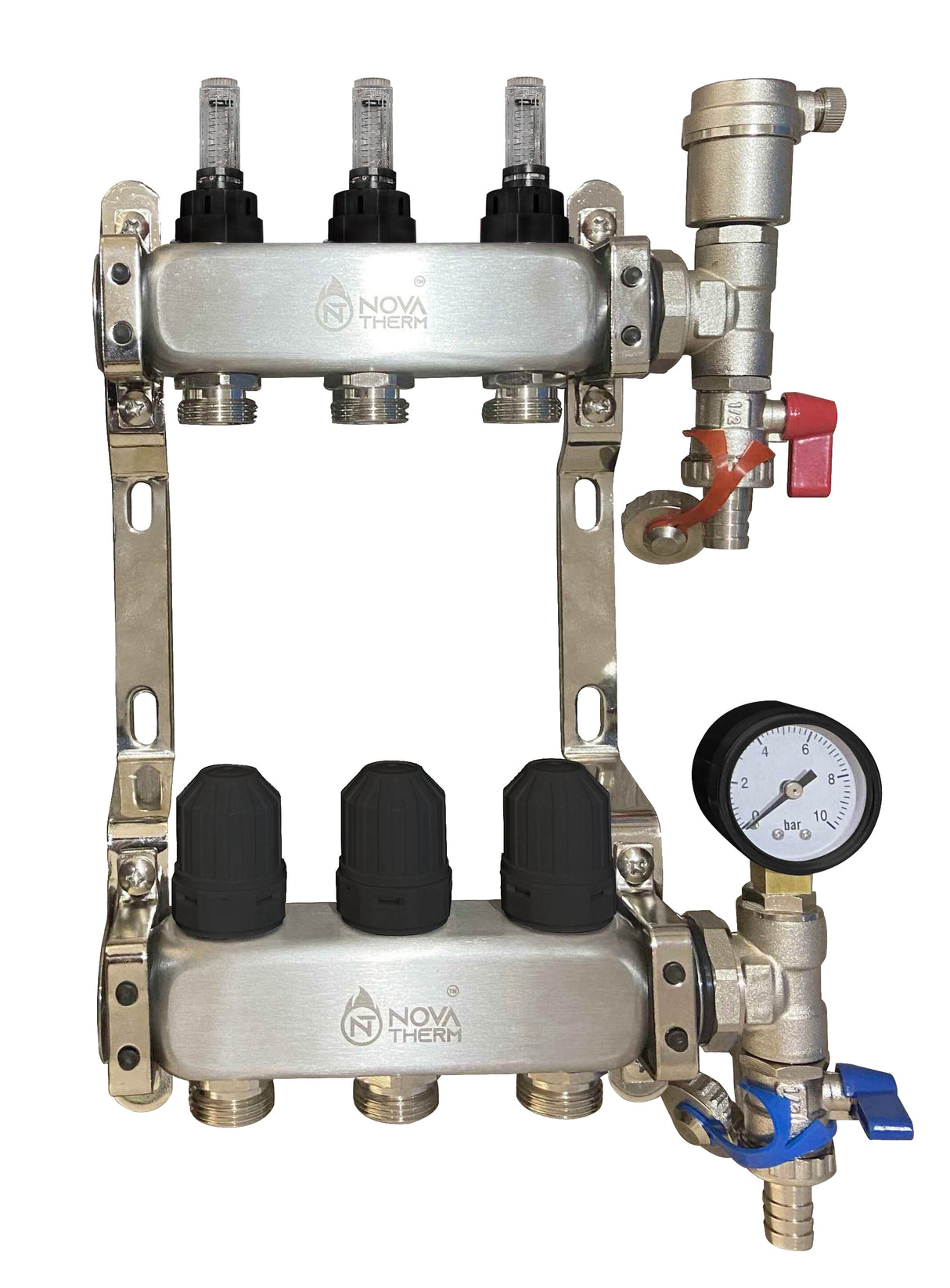 NovaTherm 3 Port Dualmix Stainless Steel Manifold Assembly inc Pressure Gauge and Air Vent