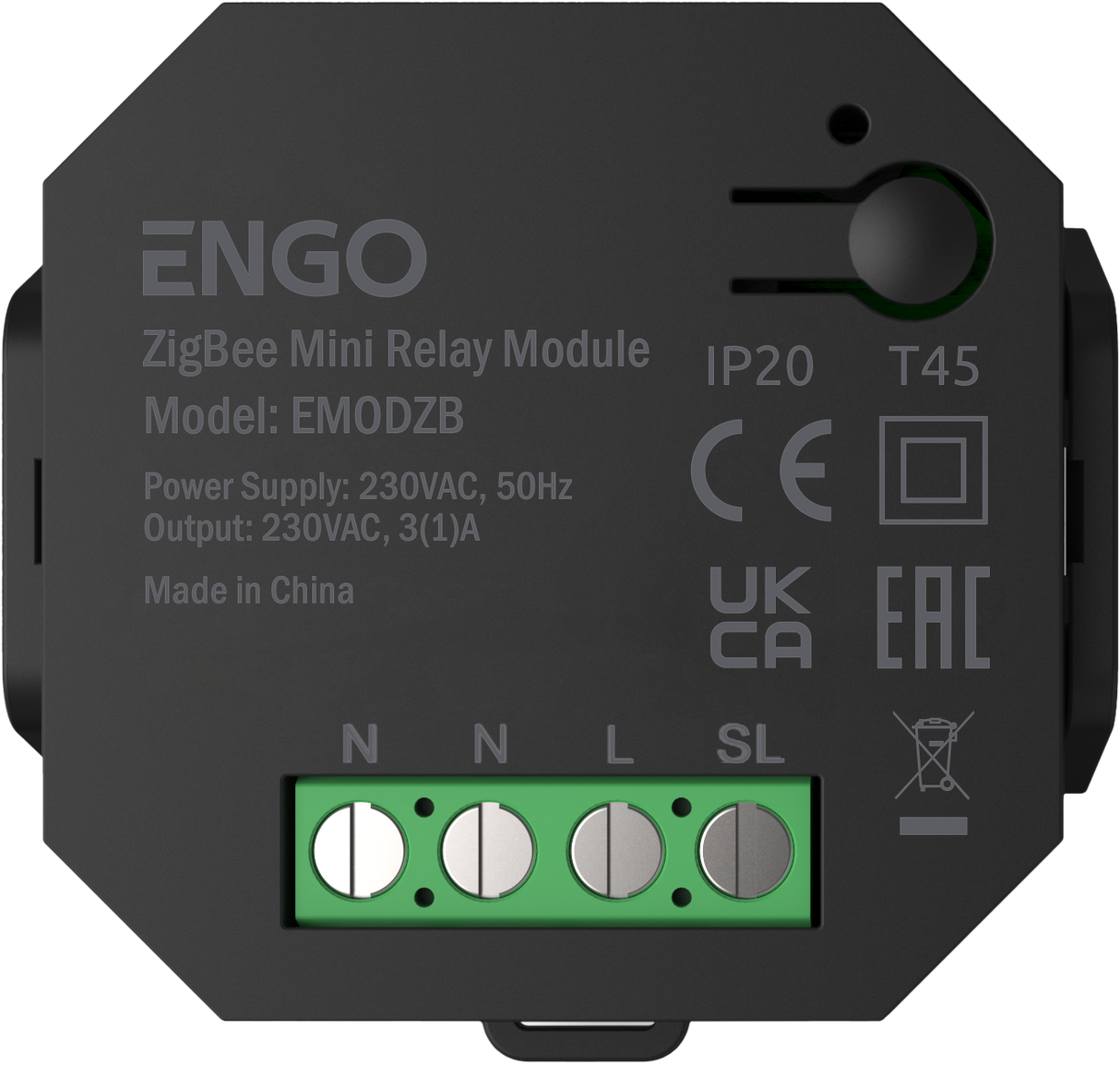 Engo ZigBee Mini Relay Module with repeater feature, 230V output