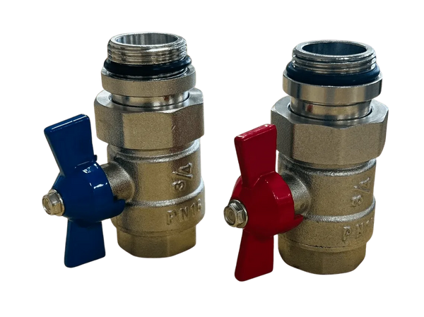 3/4" Ball Valve Set for Blending Valve (Red & Blue, Pair)