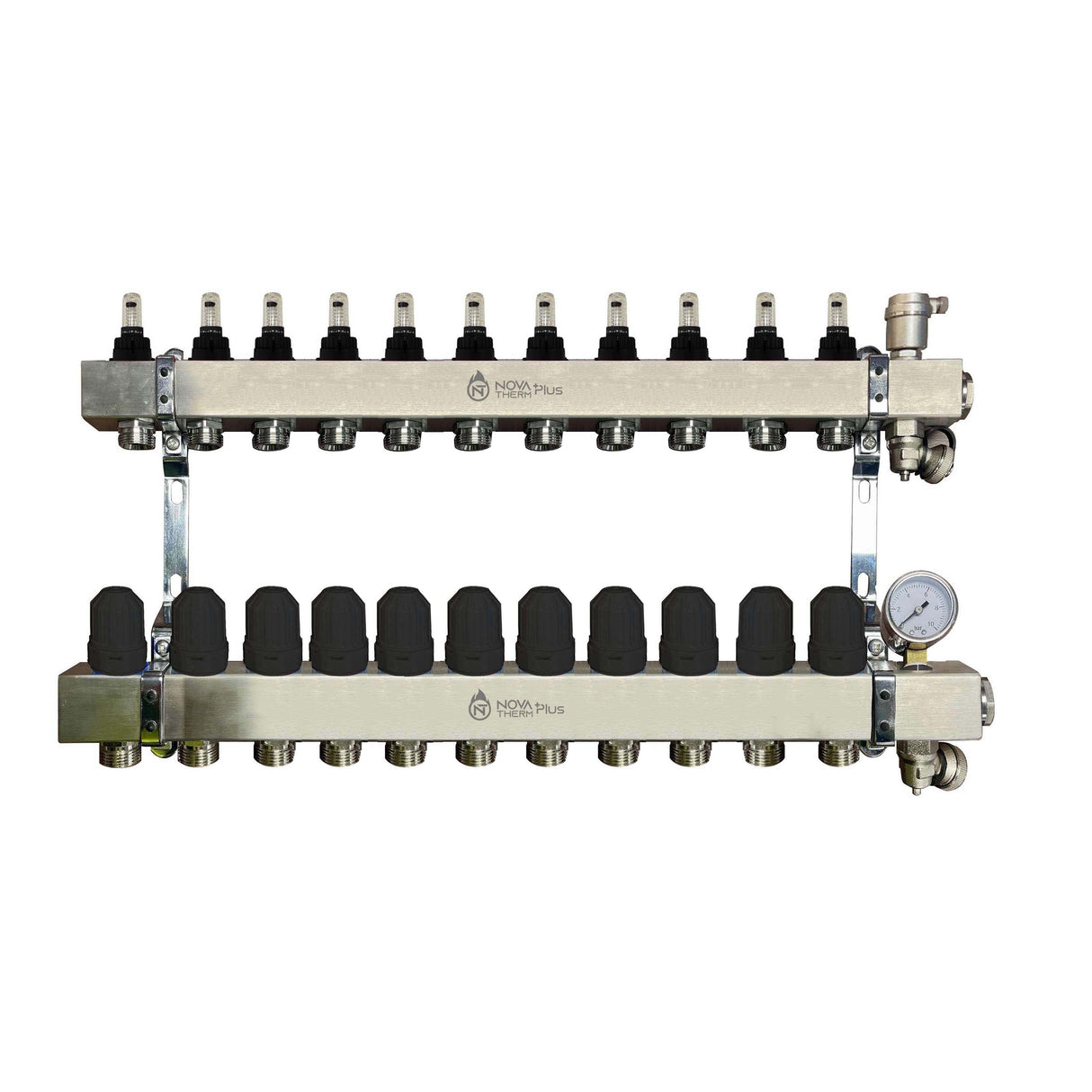 NovaTherm Plus 11 Port Dualmix Premium Auto Balancing Stainless Steel Manifold Assembly inc Pressure Gauge and Air Vent