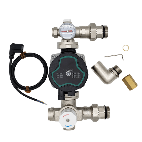 UFH Manifold Blending Valve Pump Pack 20–55°C with Bastion A-Rated 7.5m Pump