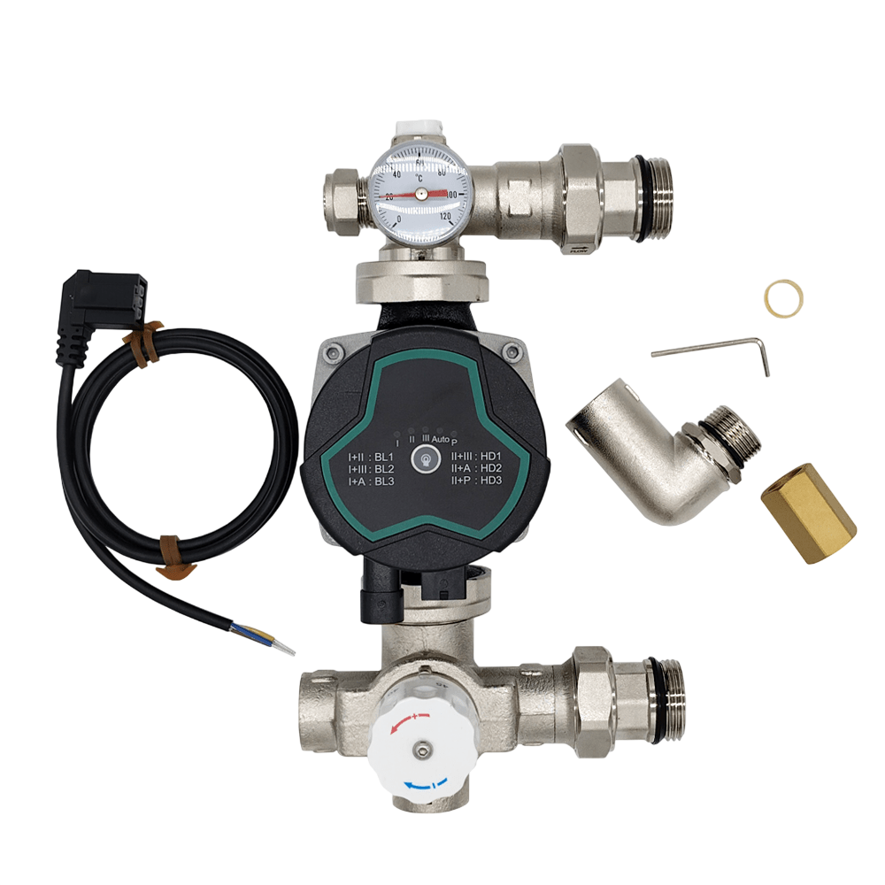 UFH Manifold Blending Valve Pump Pack 20–55°C with Bastion A-Rated 6m Pump