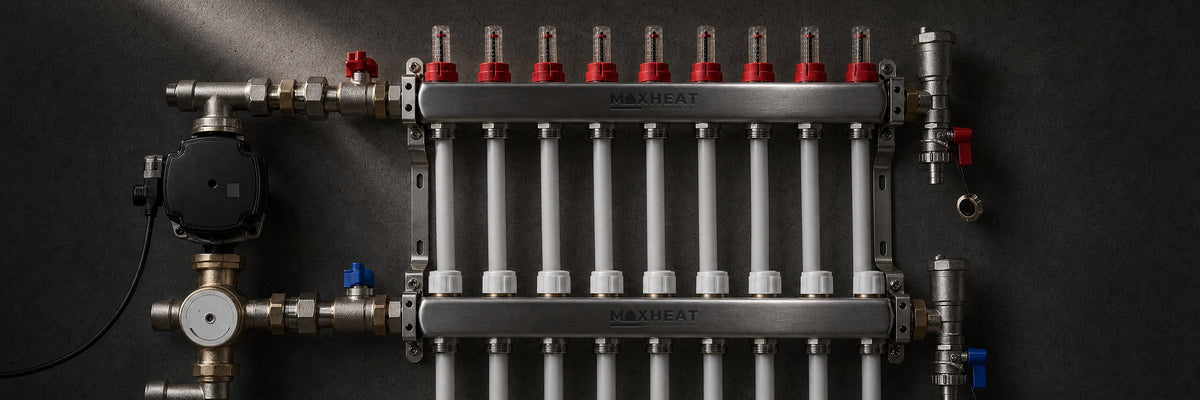 MaxHeatUFH underfloor heating manifold with flow meters